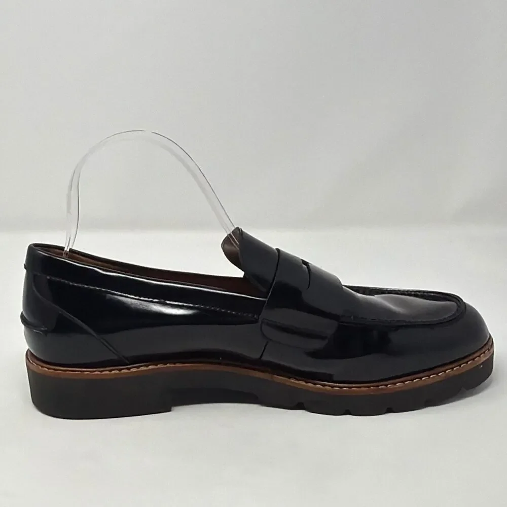 Coach Penny Loafers Womens 10 Black Leather Lug Sole AUTH Made In Spain